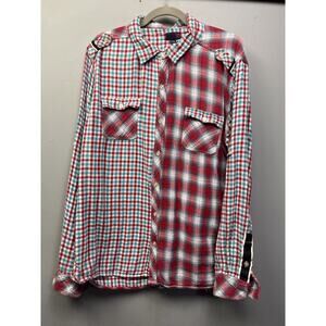 SYN Jeans Button front shirt Mens 2XL Plaid Pockets Casual Roll Tab‎ sleeves